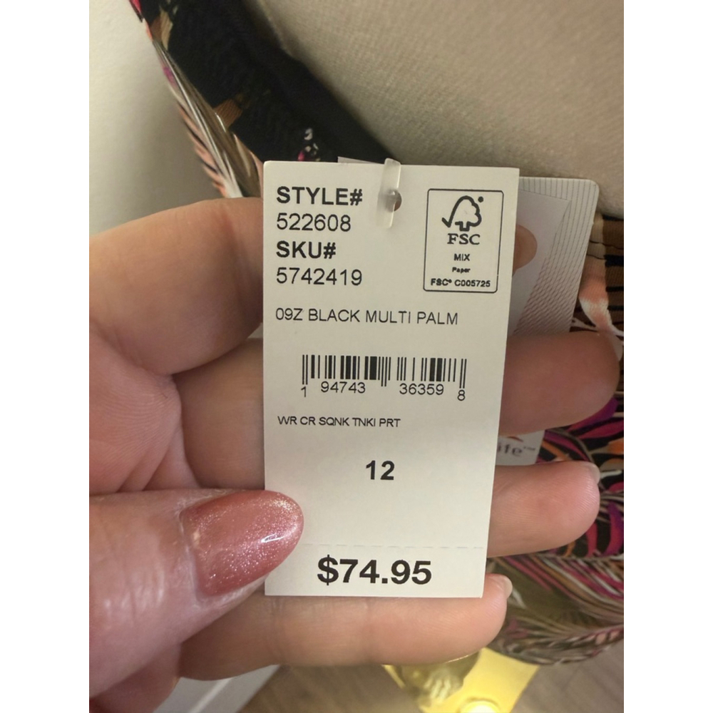 Lands’ End Square Neck Tankini Top Size 12 Black Multi Palm Print NWT - Picture 5 of 7